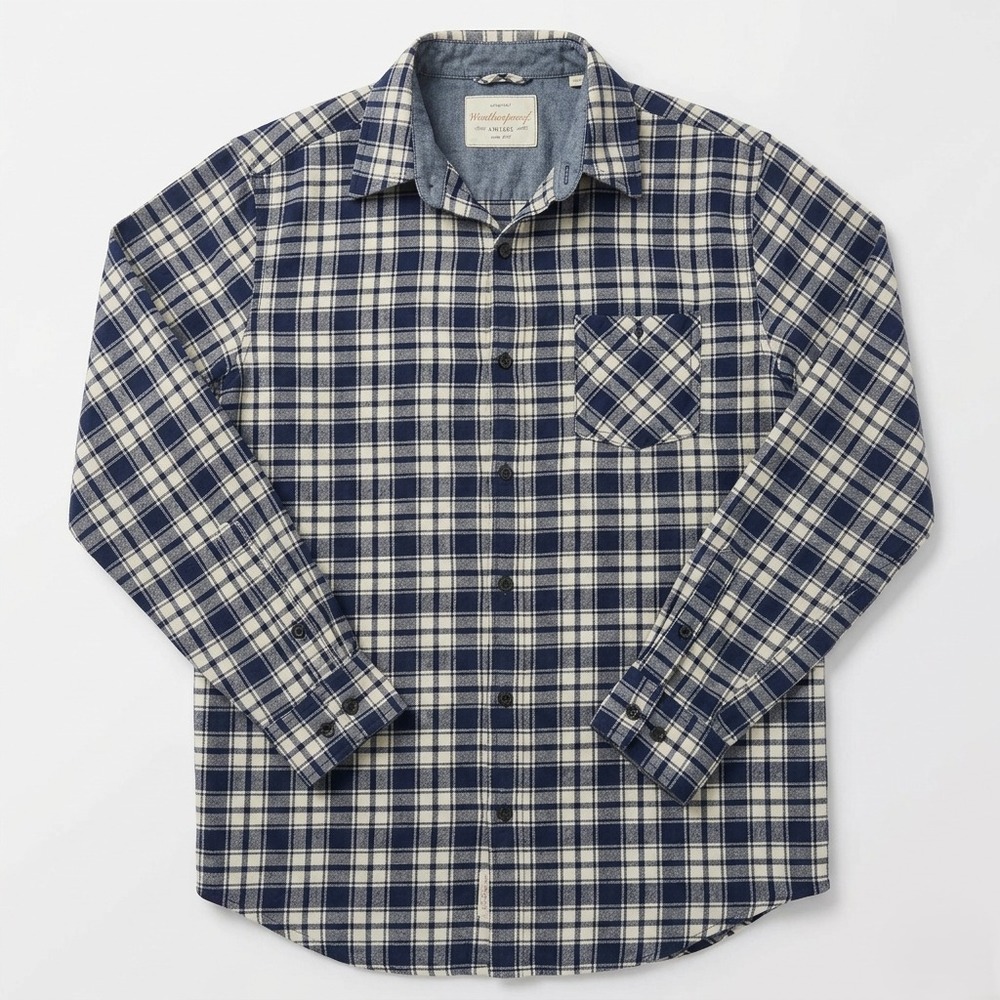 Men's Weatherproof Vintage Blue White Plaid Flannel Button-Up Shirt Size M